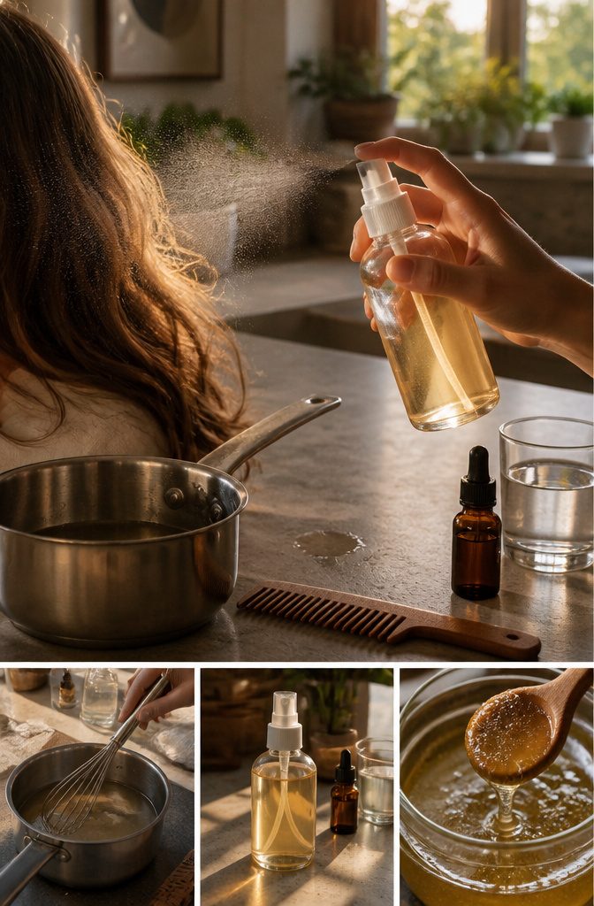 Natural hair spray bottle photographed for an article about natural hair spray