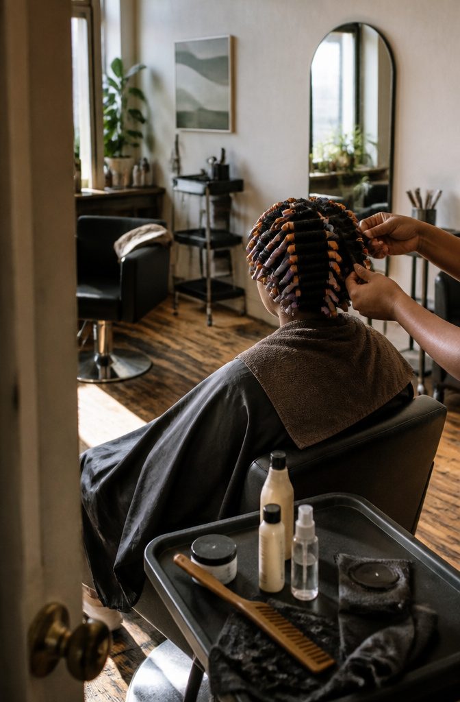 Salon interior for an article about natural hair stylists
