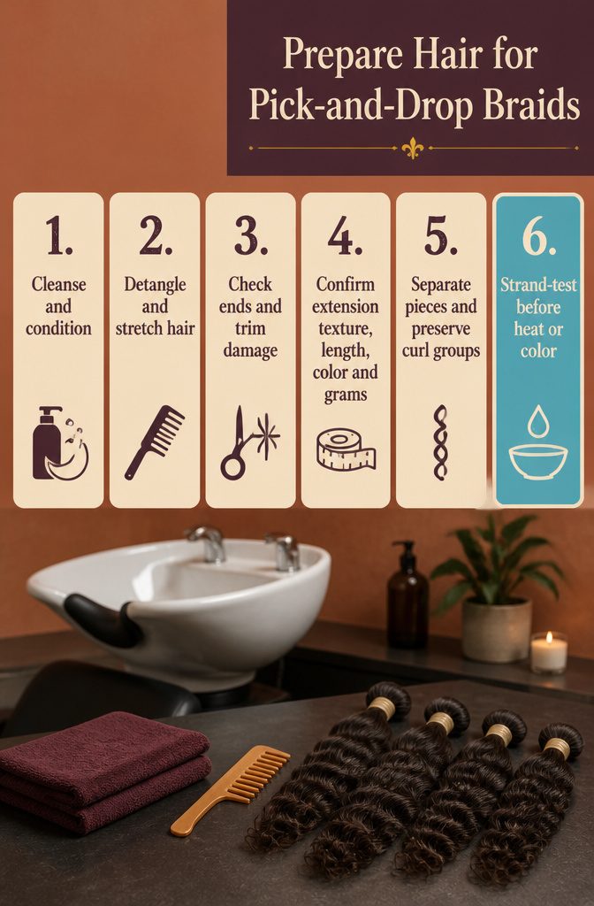Beauty graphic about preparing natural hair and extensions for braids