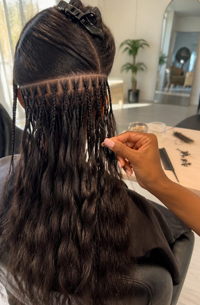 Pick-and-drop braids with flat transitions and staggered body-wave ends