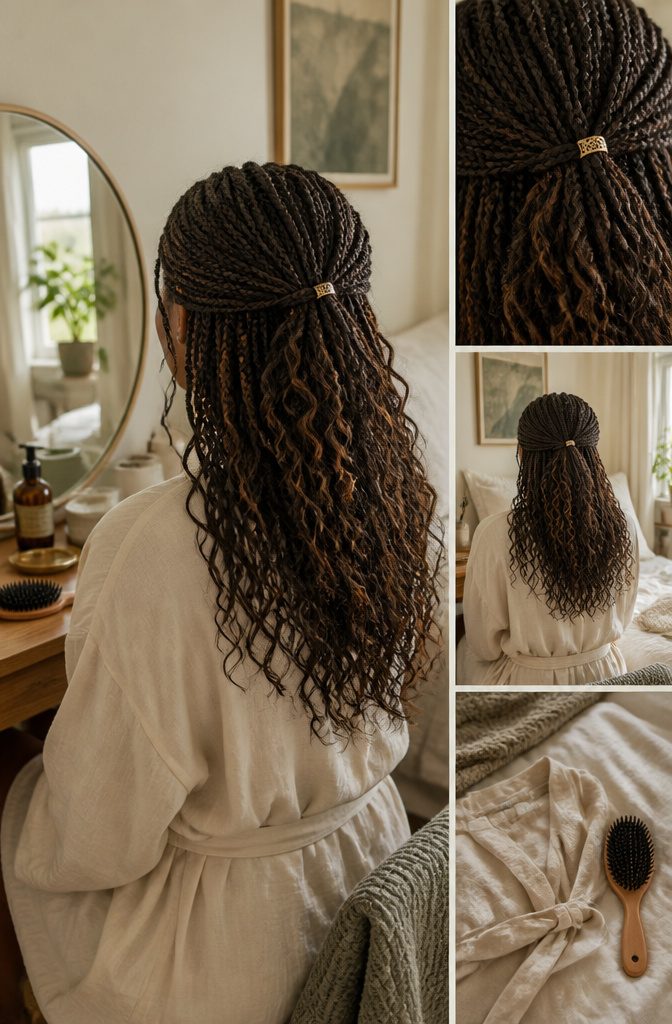 Pick-and-drop braids worn loose with flowing extension ends