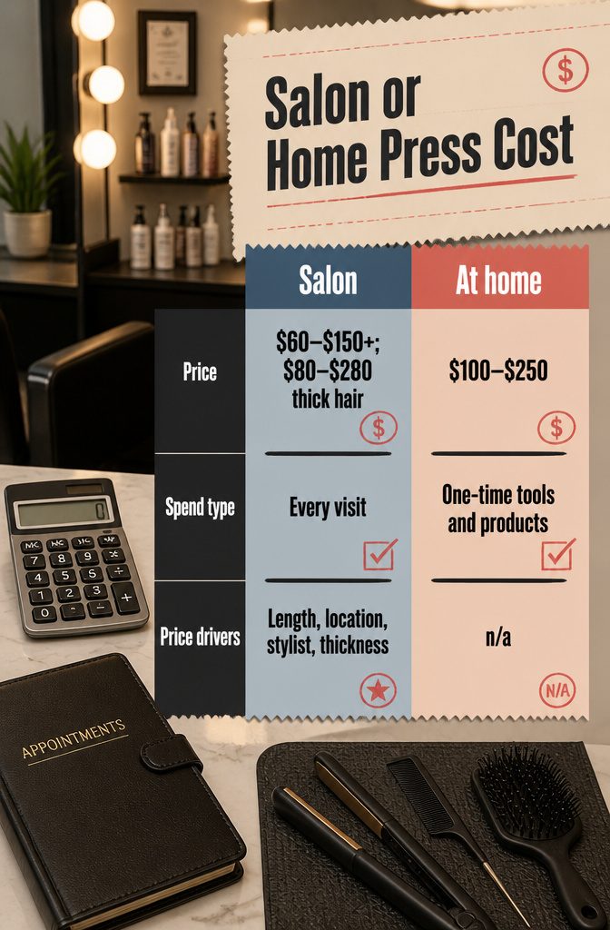 Salon chair and home flat iron shown side by side