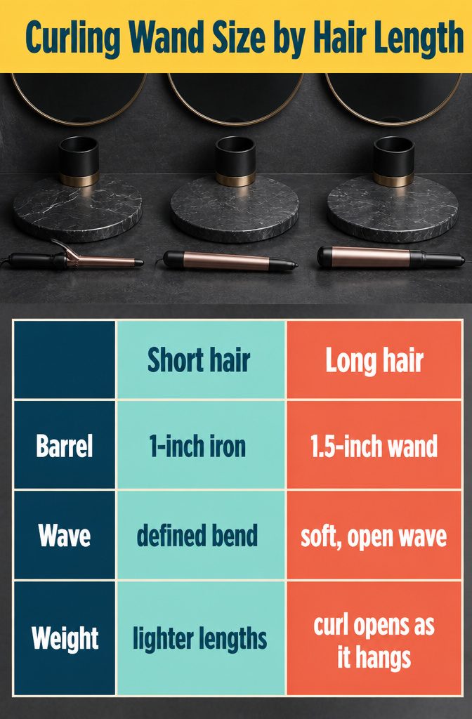 Curling tools arranged for short medium and long hair