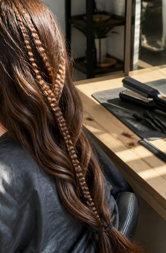 Thin crimped strands woven into a loose braid