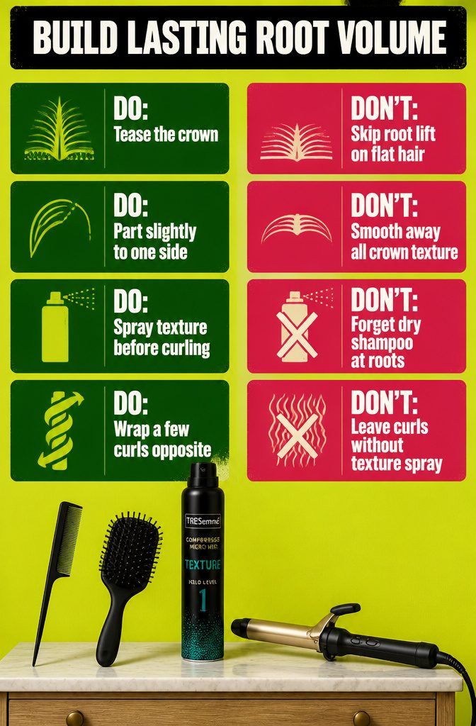 Teasing comb and texture spray beside lifted hair roots
