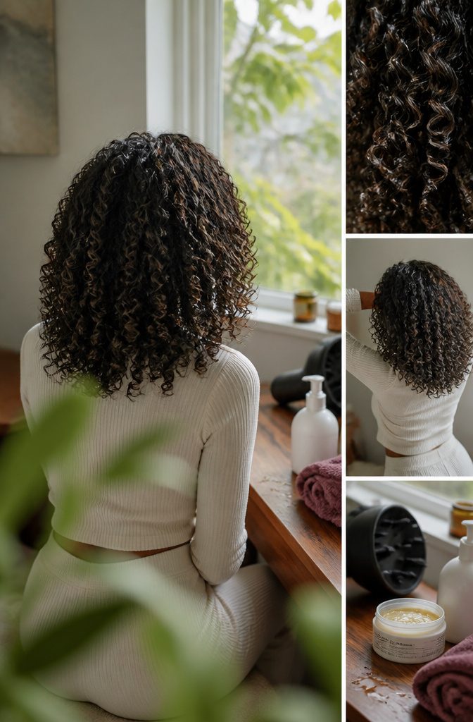 3C corkscrew curls styled in a natural wash-and-go look