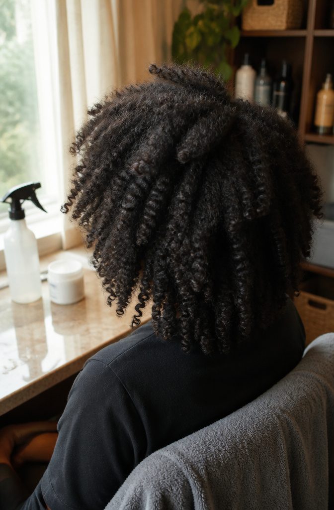 Type 4C hair with mixed coils spirals zigzags and less defined areas