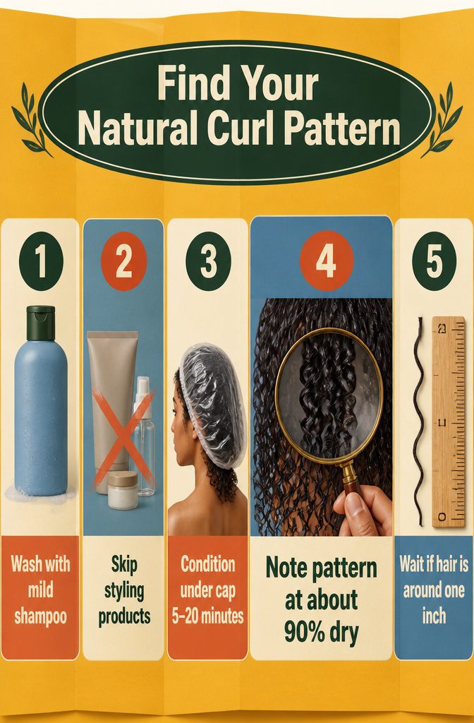 Beauty guide graphic titled Find Your Natural Curl Pattern