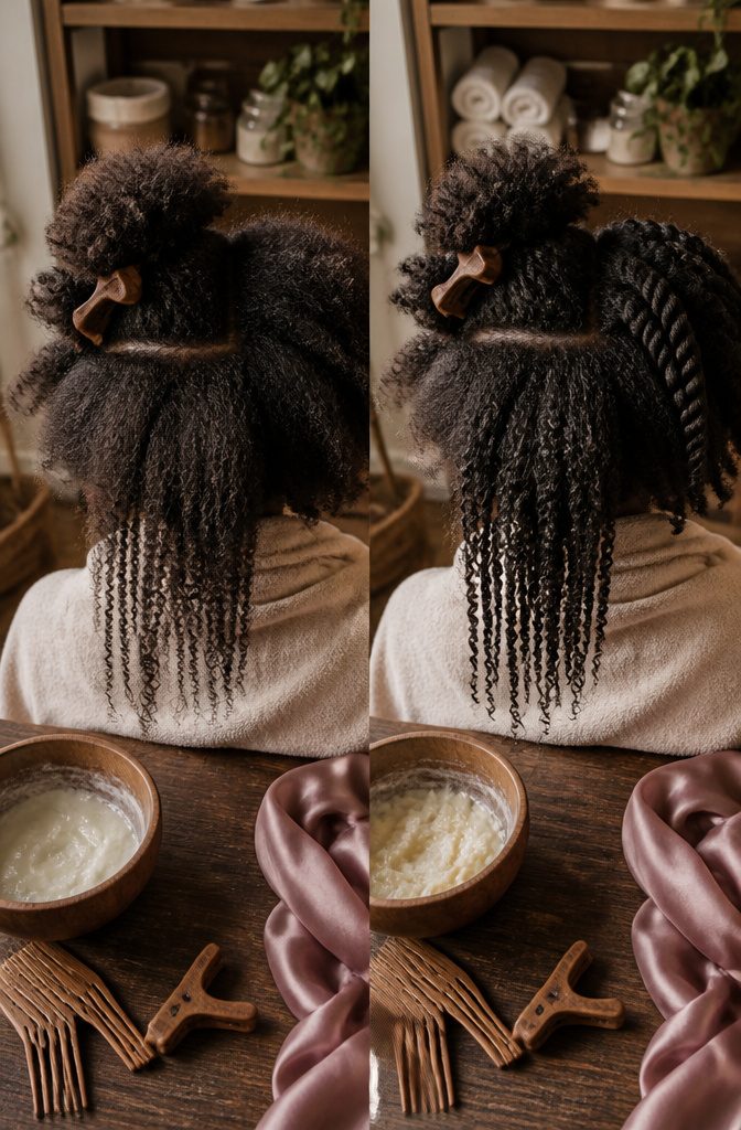 Coily hair with tightly packed coils and zigzag shapes
