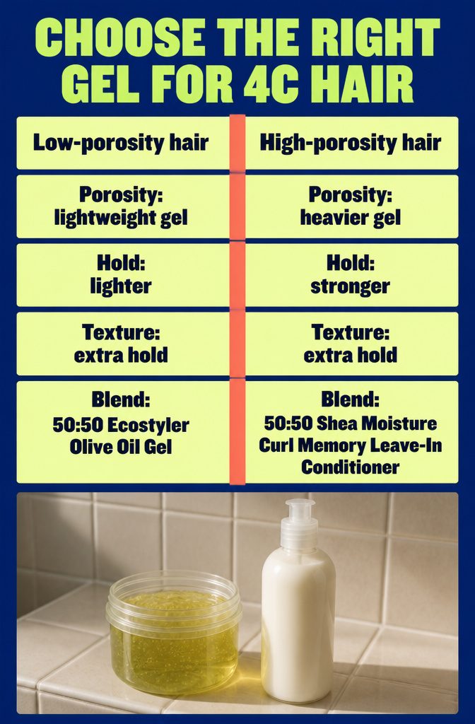 Beauty graphic titled Choose the Right Gel for 4C Hair
