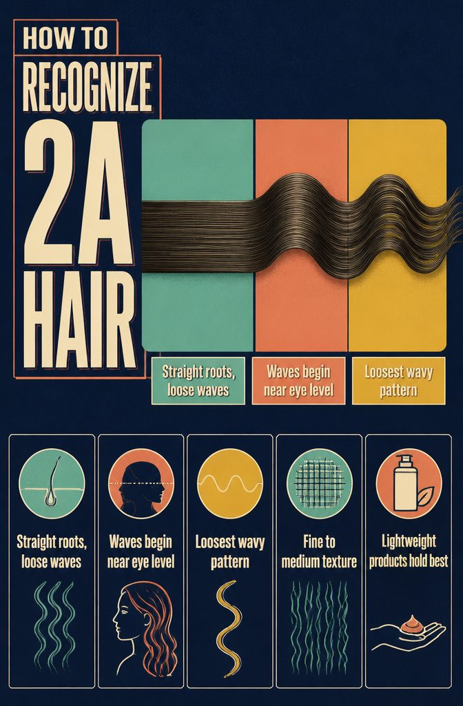 2A hair diagram showing straight roots and loose S-shaped waves through the lengths