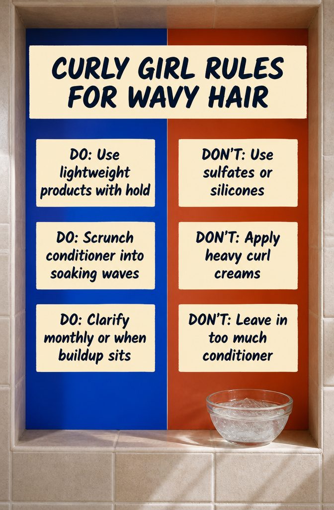 Wavy hair with lightweight gel and conditioner for curl routine