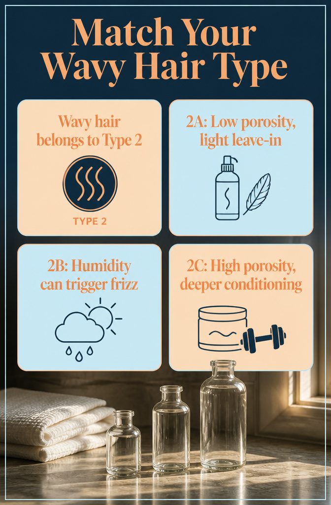Wavy hair type chart showing 2A 2B and 2C wave patterns