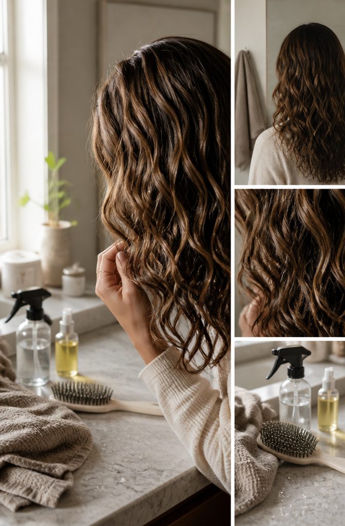 Wavy hair after styling with smooth definition and controlled flyaways